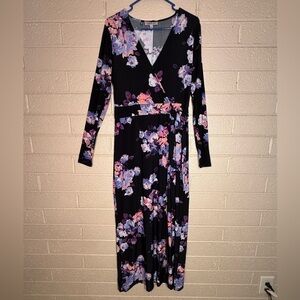 Jennifer Lopez Black Floral Long Sleeve Dress